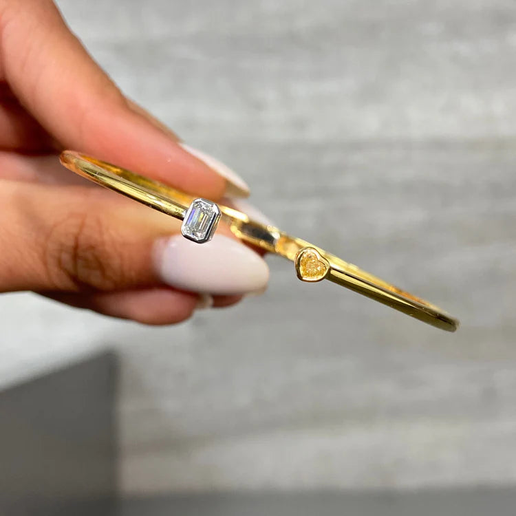 Two-Stone Yellow and White Diamond Bezel Set Bangle