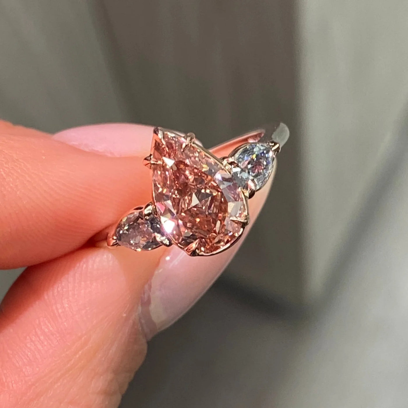 2.22ct Fancy Deep Brown-Pink Pear VS2 GIA Ring with Blue Diamond Sides