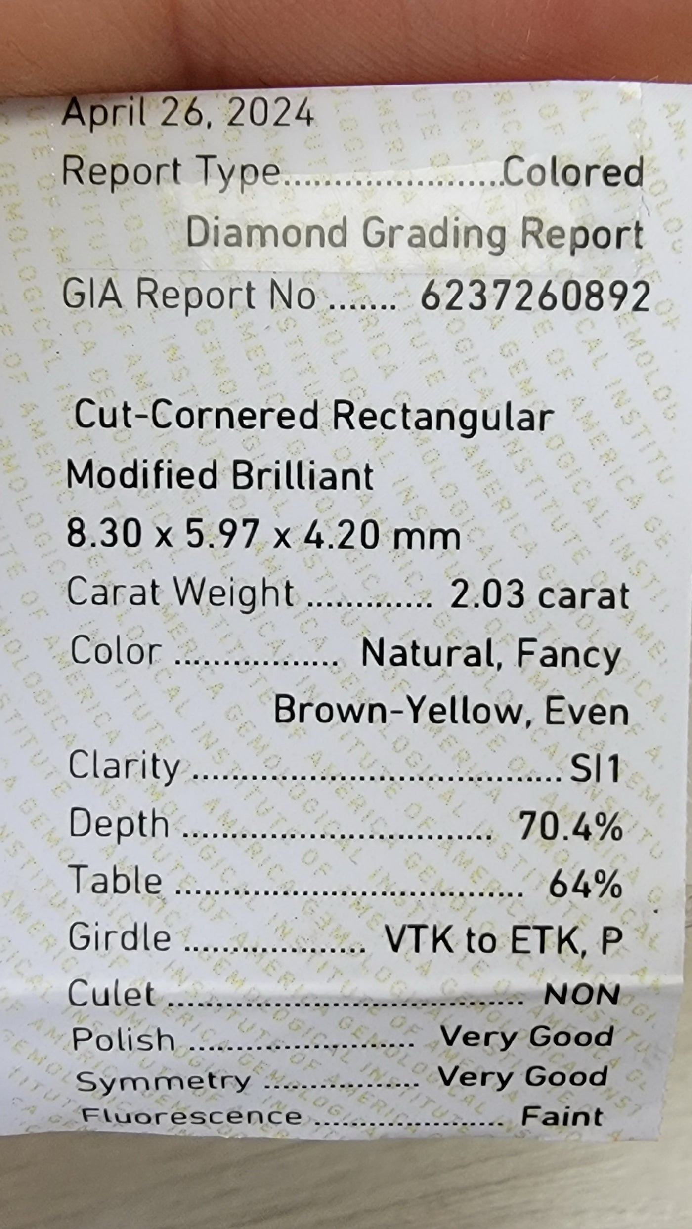 2.03ct Fancy Brown Yellow Elongated Radiant SI1 GIA