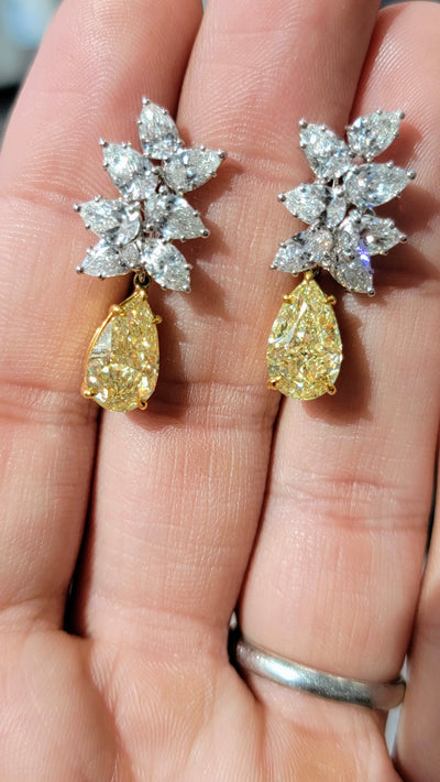 3ct Each Fancy Light Yellow Pears GIA Cluster Drop Earrings