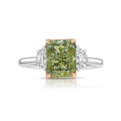 3.02ct Fancy Greenish Yellow Elongated Radiant VVS2 GIA Ring