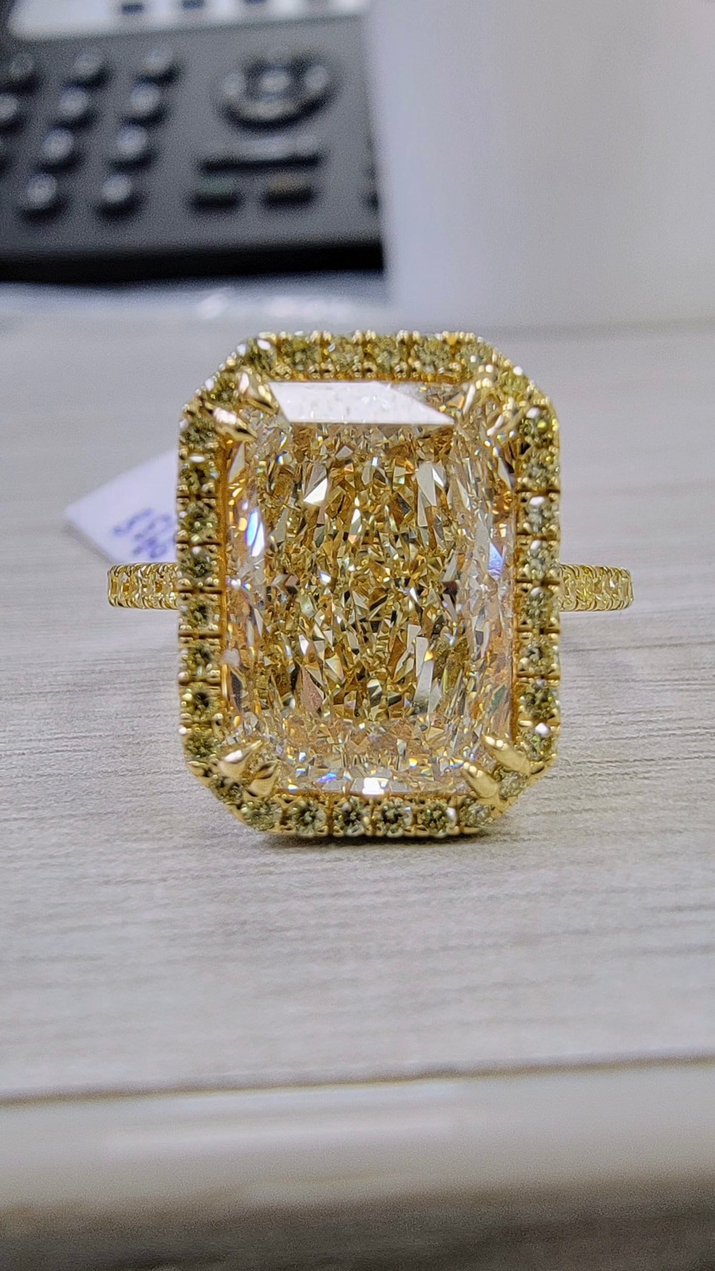 5.01ct Light Yellow Elongated Radiant VS2 GIA Ring