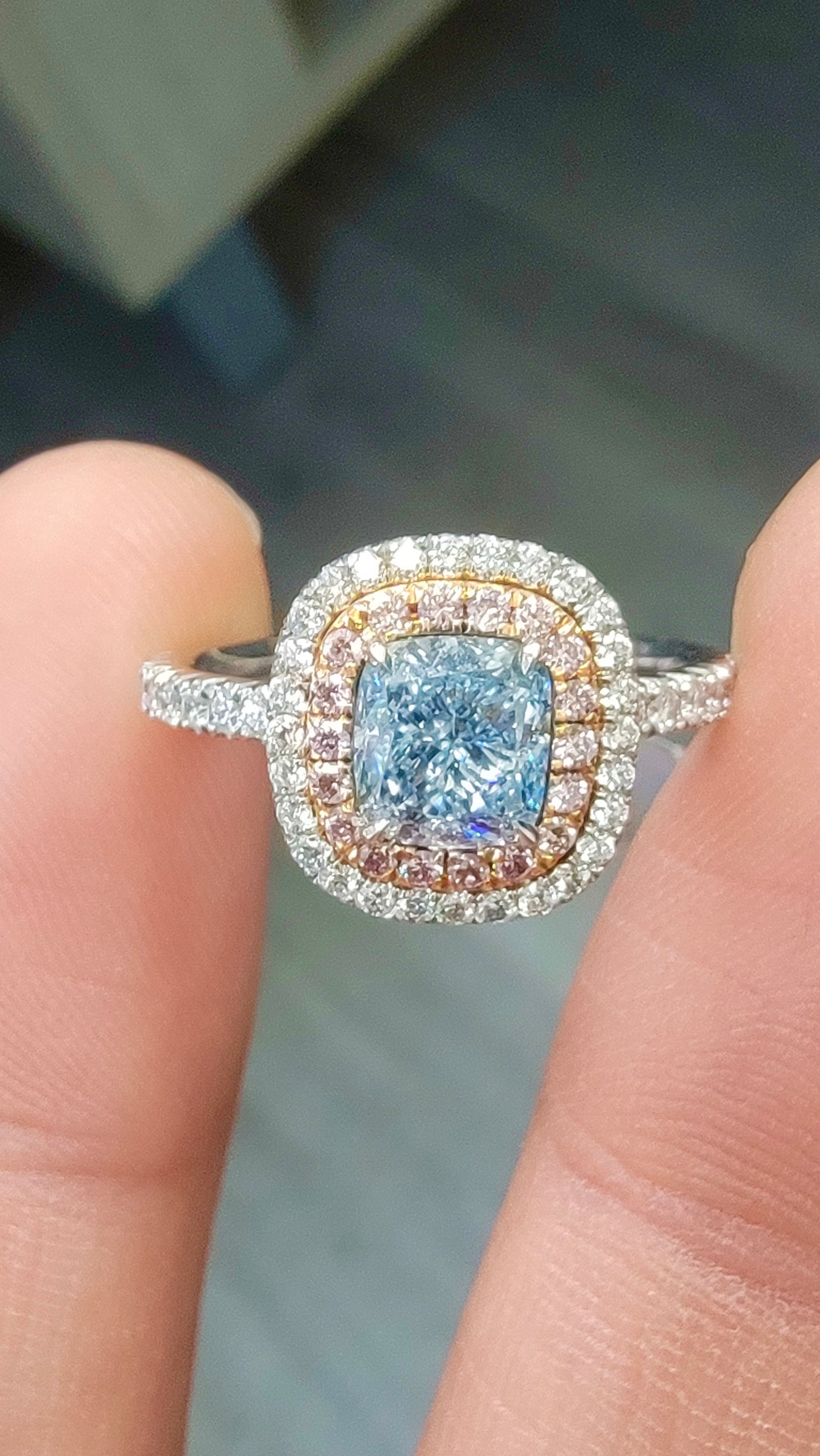 1.01ct Fancy Light Blue Cushion SI1 GIA Ring