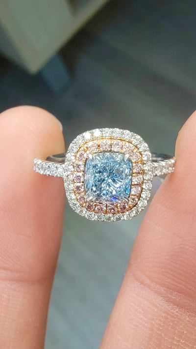 1.01ct Fancy Light Blue Cushion SI1 GIA Ring