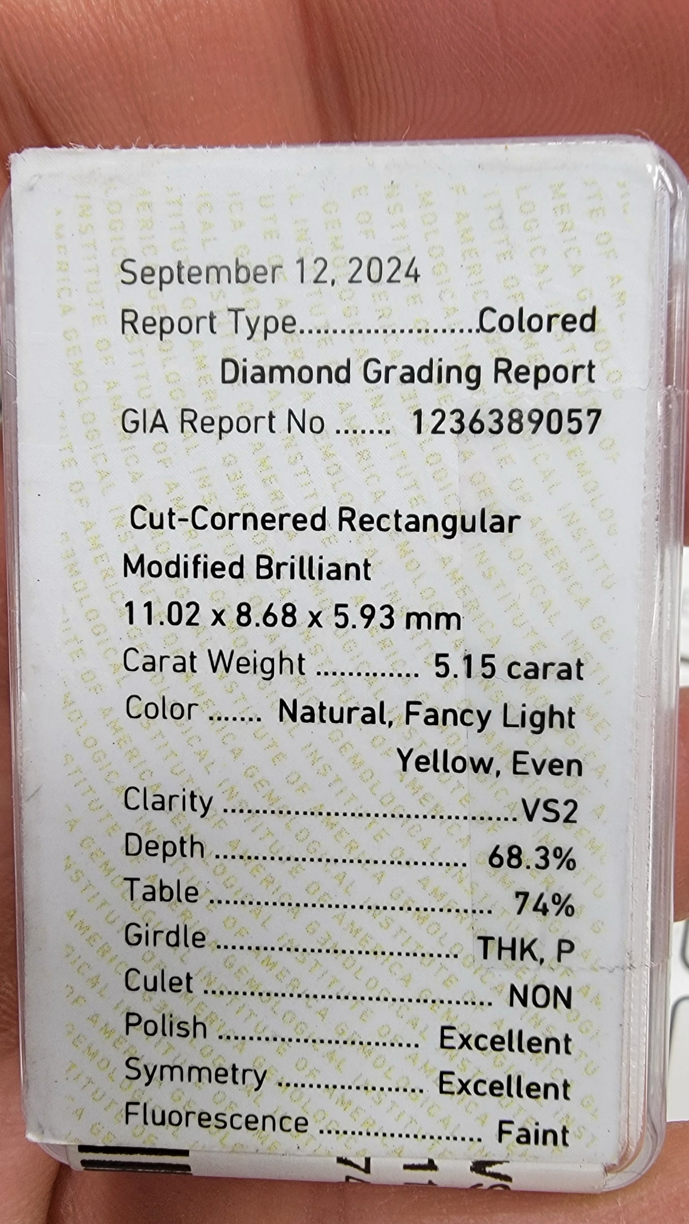 5.15ct Fancy Light Yellow Elongated Radiant VS2 GIA