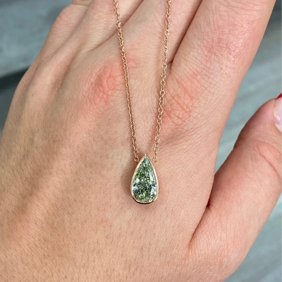 3.04ct Fancy Light Greenish Yellow Pear SI1 Bezel Pendant