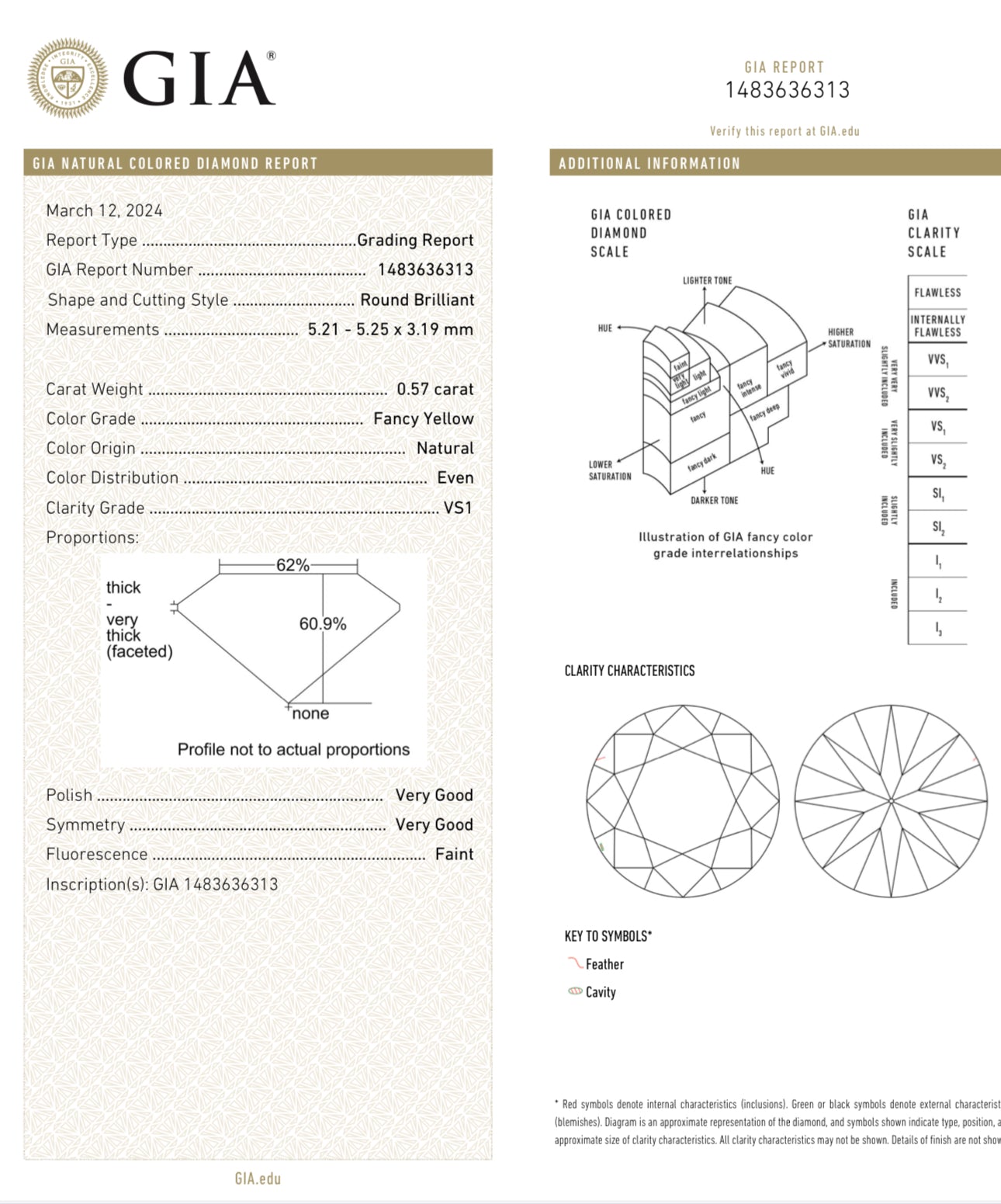 0.57ct Fancy Yellow Round VS1 GIA