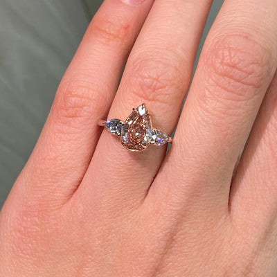 2.22ct Fancy Deep Brown-Pink Pear VS2 GIA Ring with Blue Diamond Sides