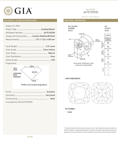 2.51ct Fancy Yellow Cushion VS2 GIA