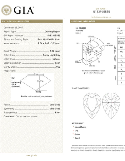 1.02ct Fancy Light Gray Pear VS2 GIA