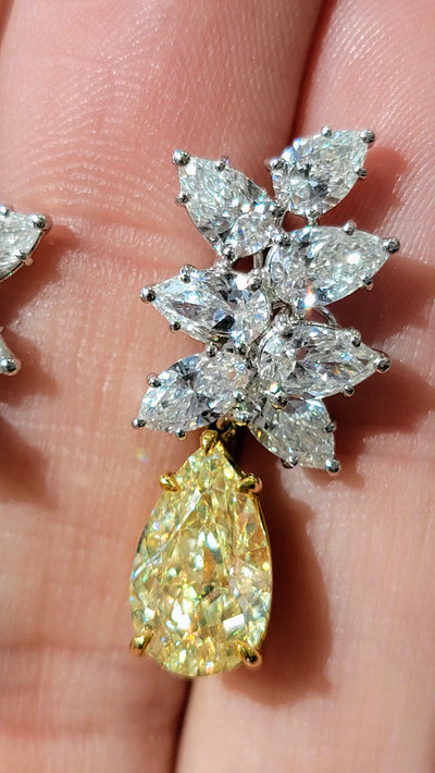 3ct Each Fancy Light Yellow Pears GIA Cluster Drop Earrings