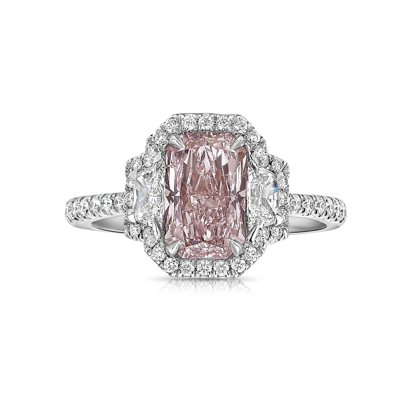 1.59ct Fancy Light Orangy Pink Elongated Radiant SI2 GIA Ring