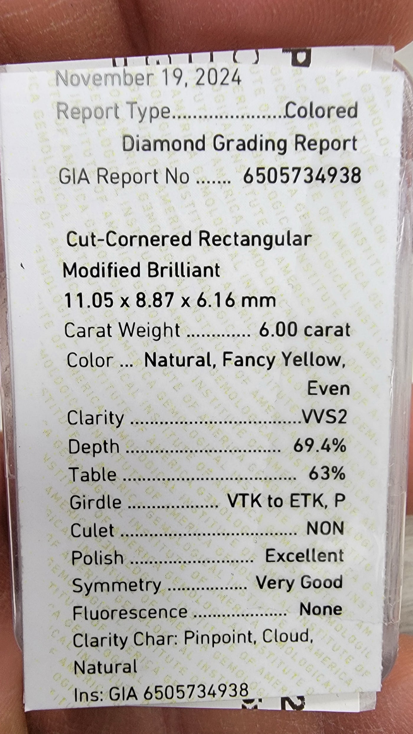 6.00ct Fancy Yellow Elongated Radiant VVS2 GIA