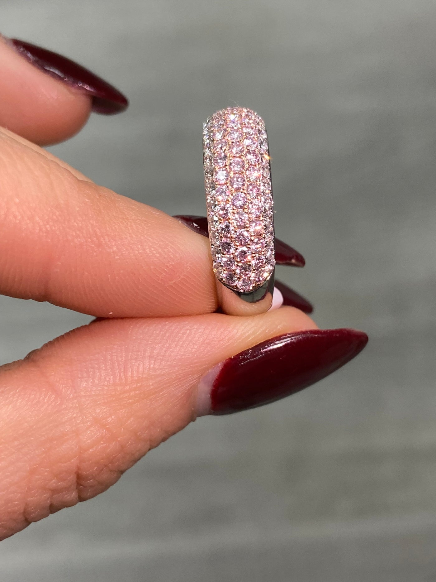 Five Row Pink and White Diamond Half Eternity Ring