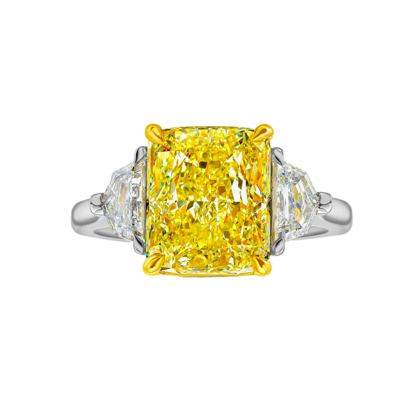 4ct Fancy Vivid Yellow Elongated Radiant Internally Flawless GIA Ring