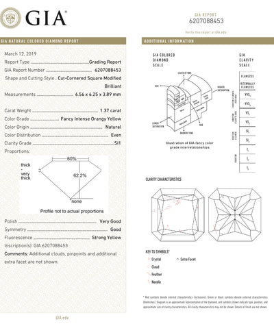 1.37ct Fancy Intense Orangy Yellow Radiant SI1 GIA