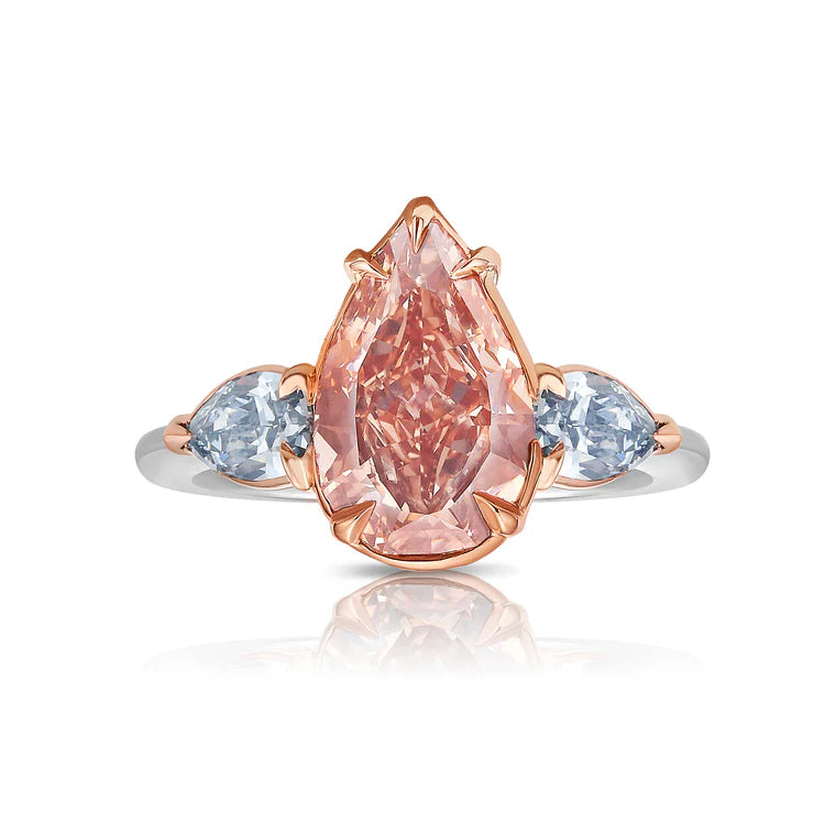 2.22ct Fancy Deep Brown-Pink Pear VS2 GIA Ring with Blue Diamond Sides