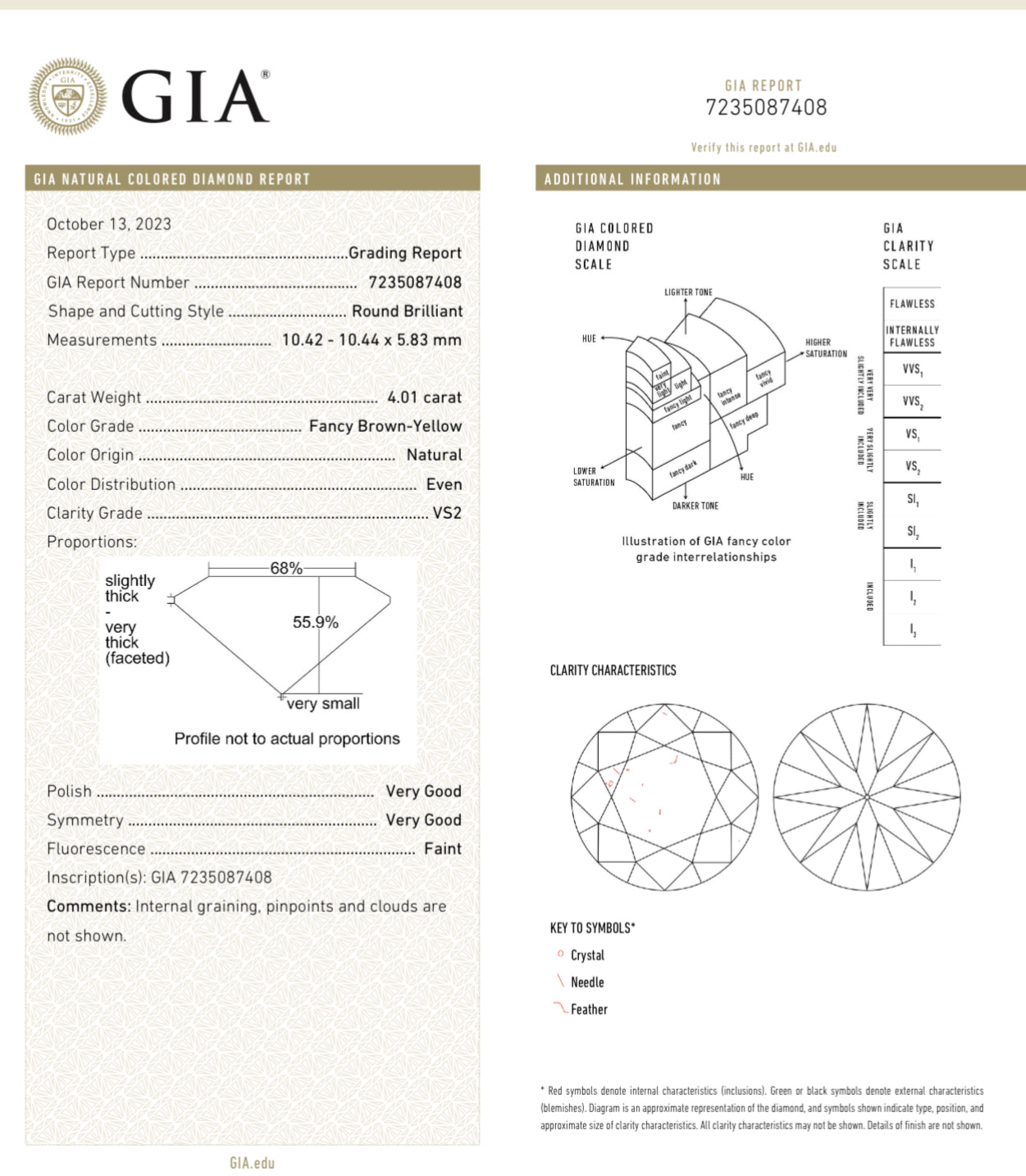 4.01ct Fancy Brown Yellow Round VS2 GIA