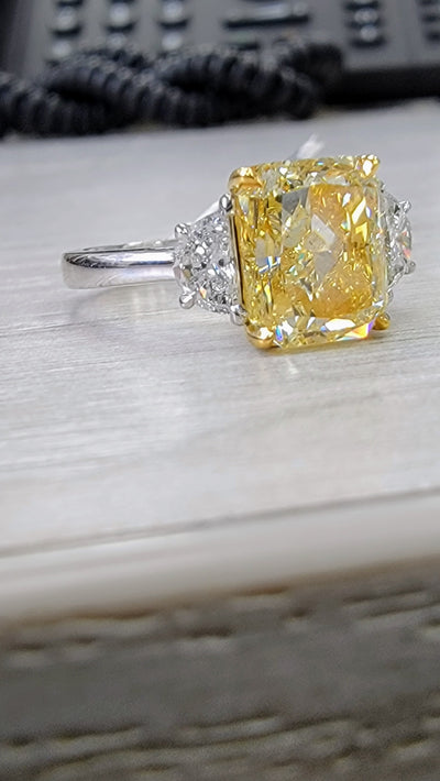 3.29ct Fancy Yellow Radiant VS2 GIA Ring