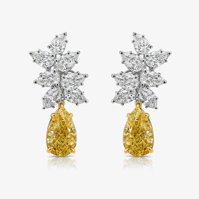 3ct Each Fancy Light Yellow Pears GIA Cluster Drop Earrings