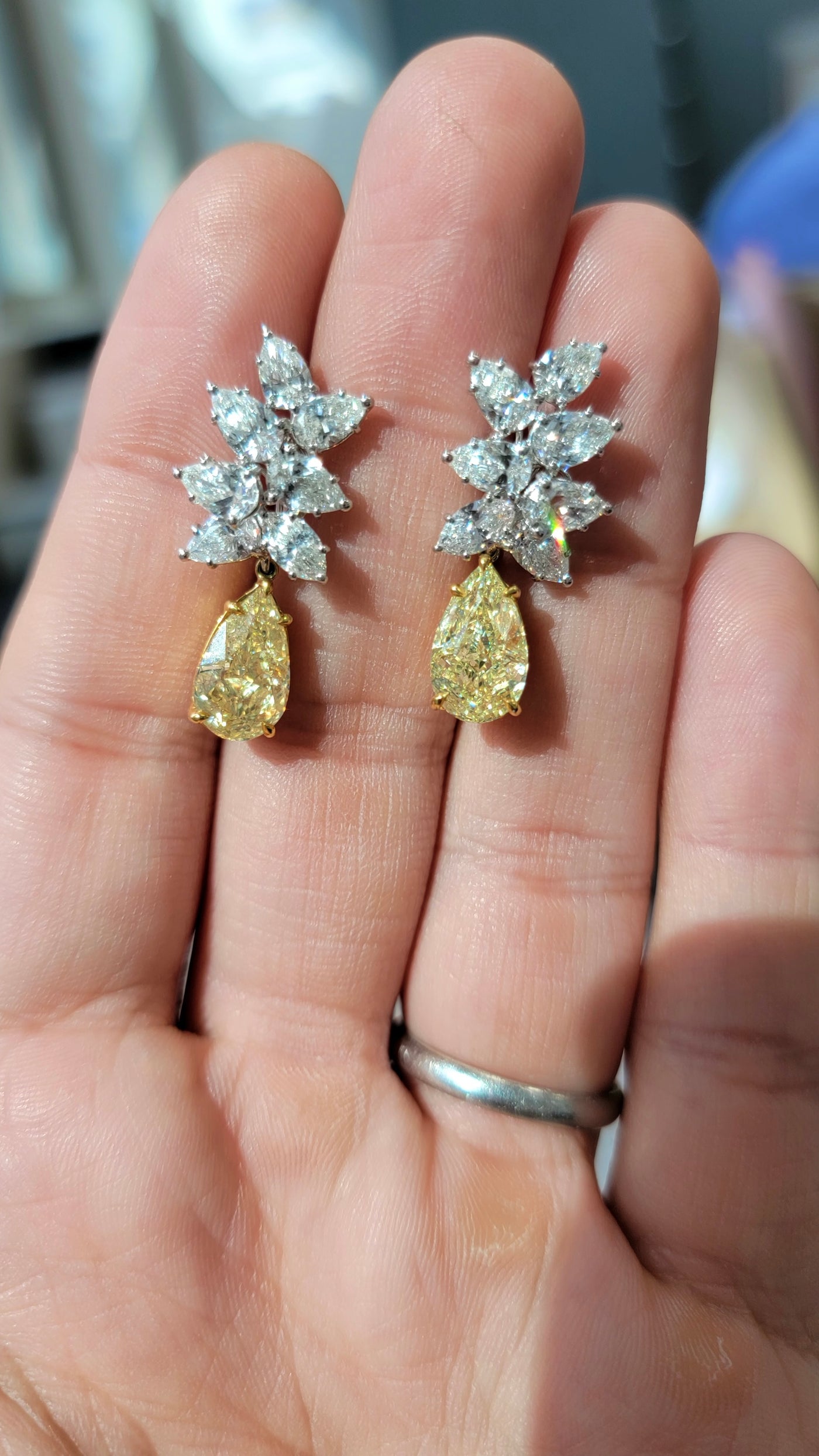 3ct Each Fancy Light Yellow Pears GIA Cluster Drop Earrings