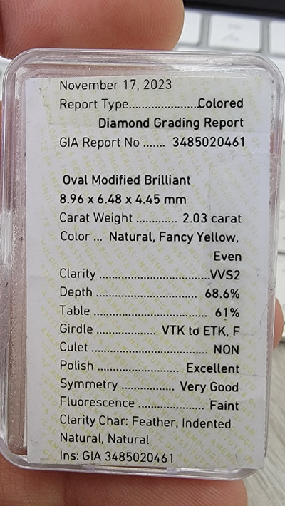 2.03ct Fancy Yellow Oval VVS2 GIA