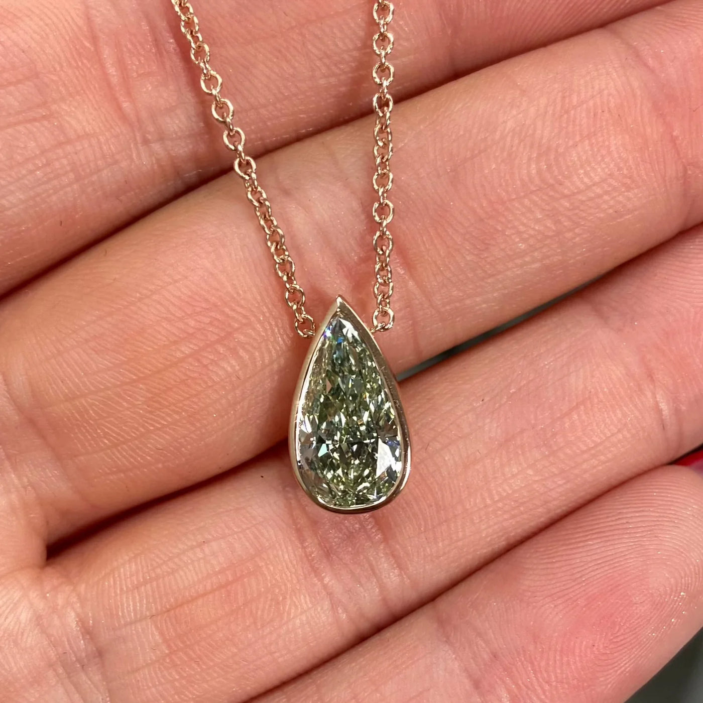 3.04ct Fancy Light Greenish Yellow Pear SI1 Bezel Pendant