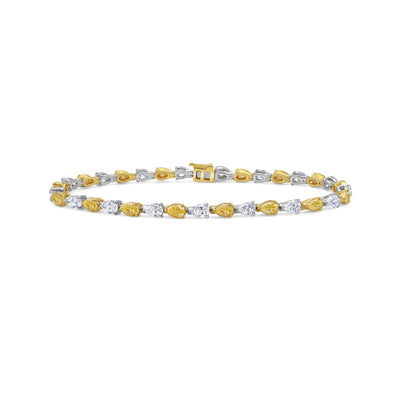 6.5ct Alternating Fancy Yellow & White Pear Shape Diamond Bracelet