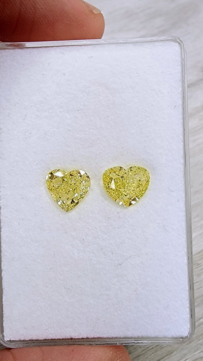 2.00ct & 2.01ct Fancy Yellow Hearts GIA