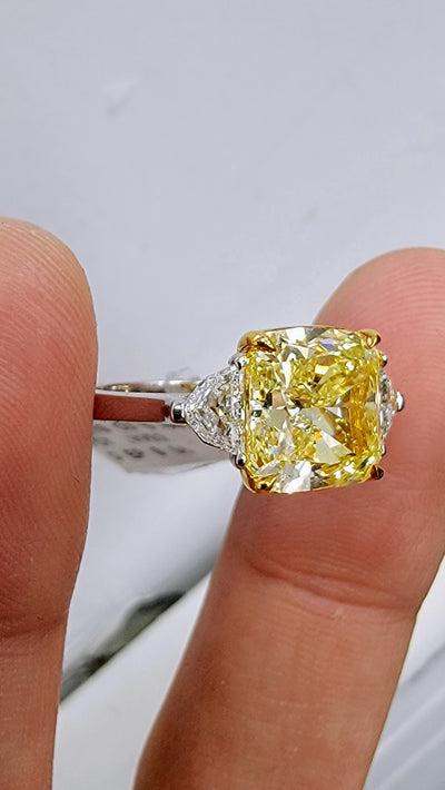 5.44ct Fancy Yellow Cushion VVS2 GIA Ring