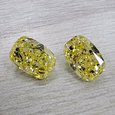 1.80ct & 1.84ct Fancy Intense Yellow Elongated Cushion VS GIA