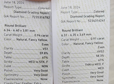 0.91ct & 0.94ct Fancy Yellow Rounds VS GIA