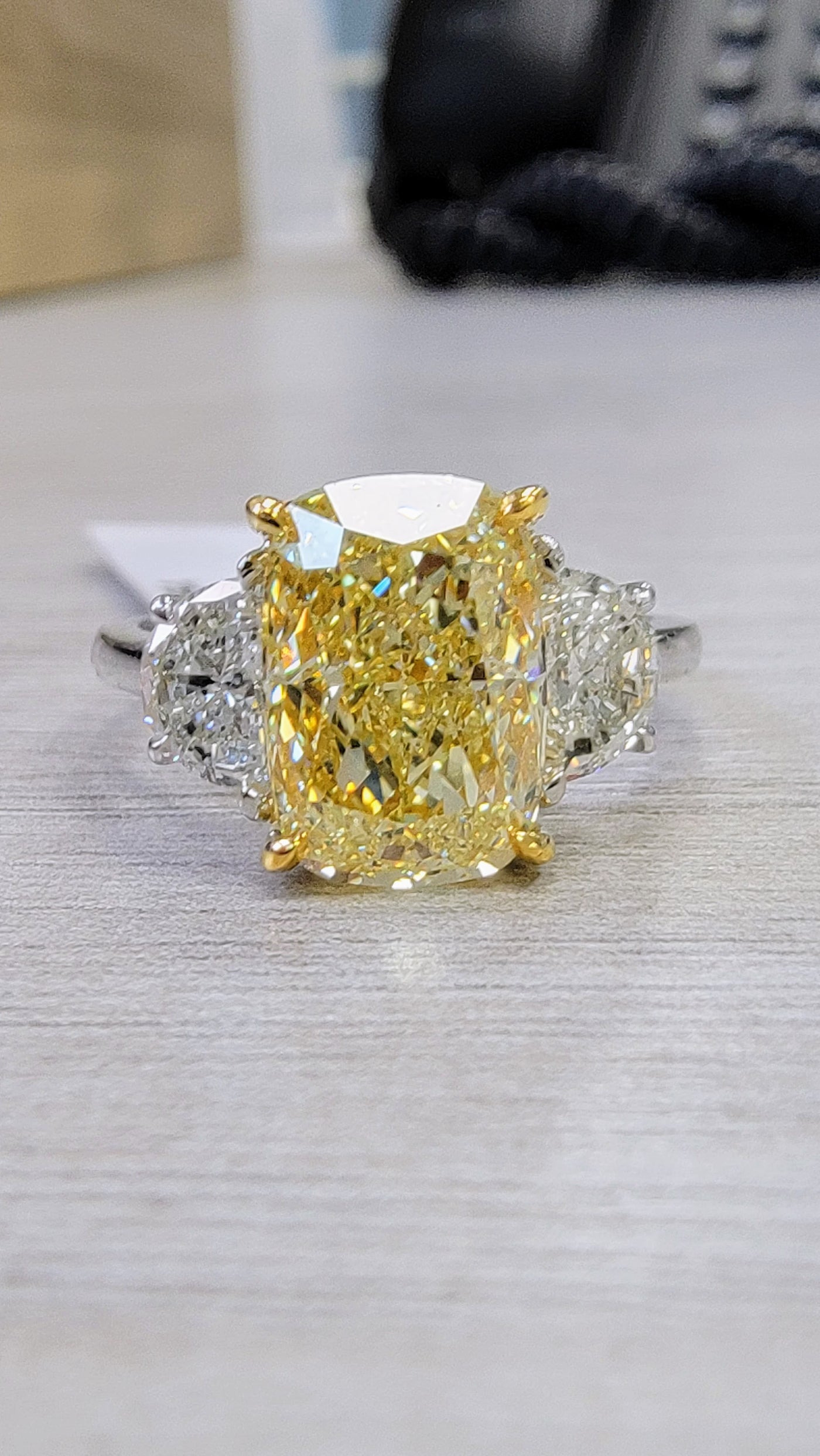 3.01ct Fancy Light Yellow Elongated Cushion SI1 GIA Ring