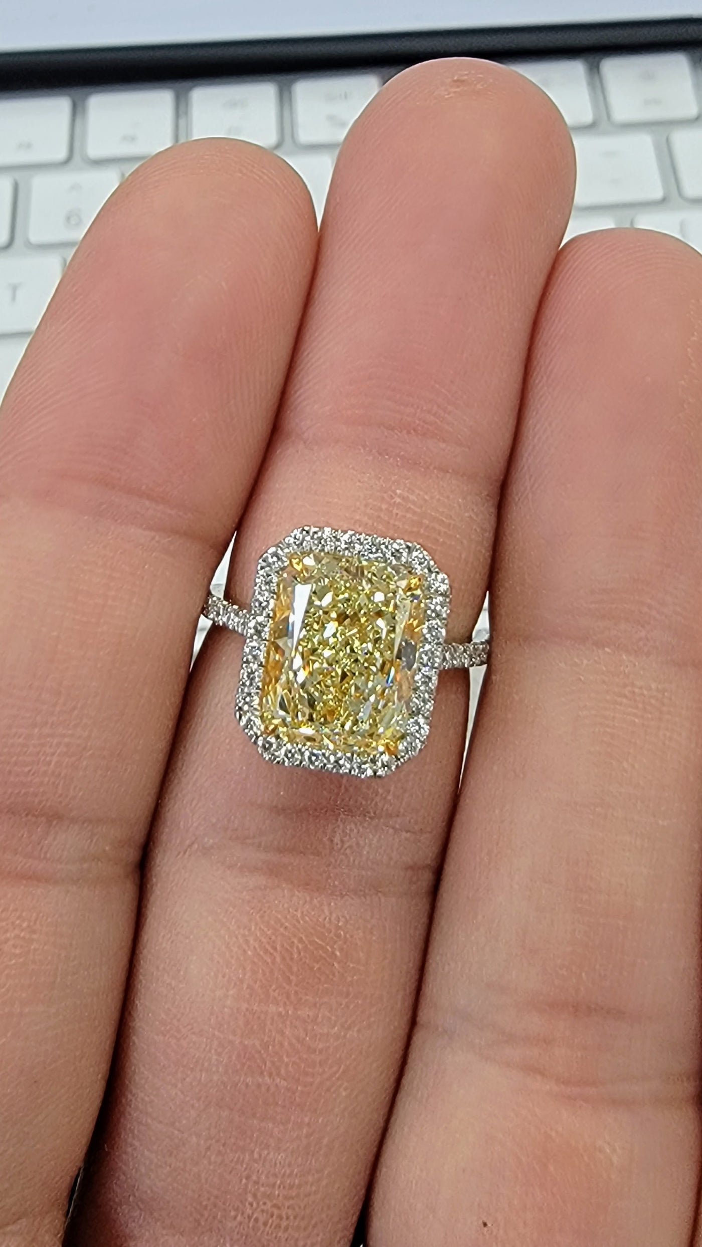 5.03ct Light Yellow Elongated Radiant VS2 GIA Ring