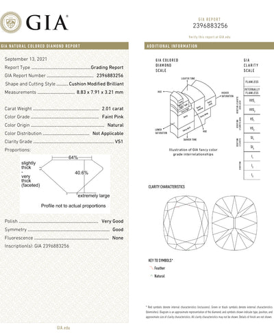 2.01ct Faint Pink Cushion VS1 GIA