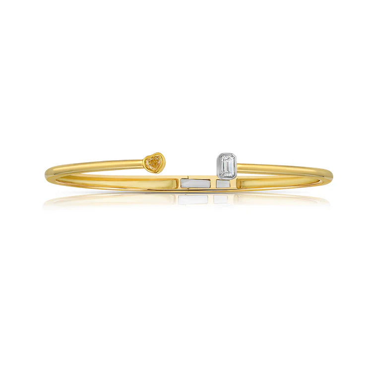 Two-Stone Yellow and White Diamond Bezel Set Bangle