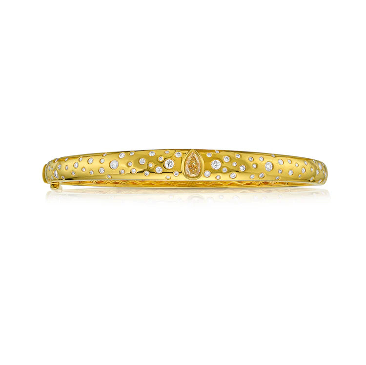 Yellow Diamond Pear Domed Pave Bangle