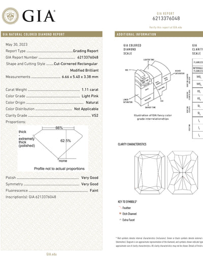 1.11ct Light Pink Elongated Radiant VS2 GIA