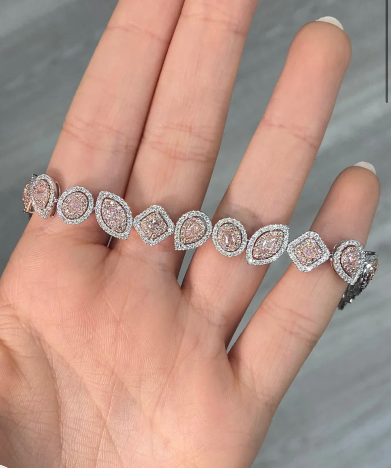 Pink Diamond Mixed Shape Halo Bracelet