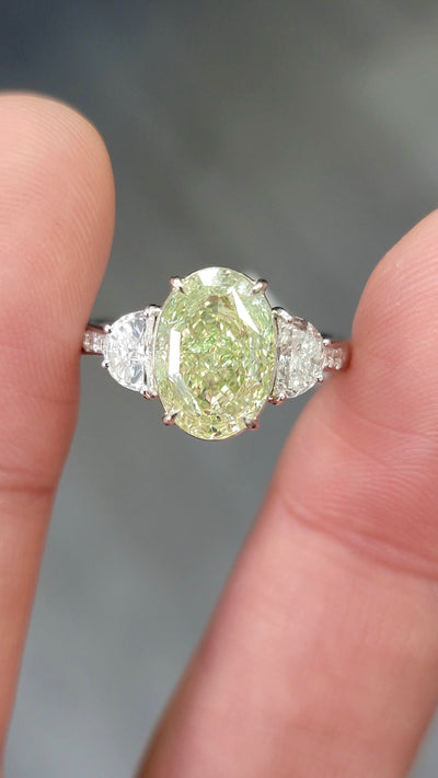 3.55ct Oval Green Diamond VVS2 GIA Ring