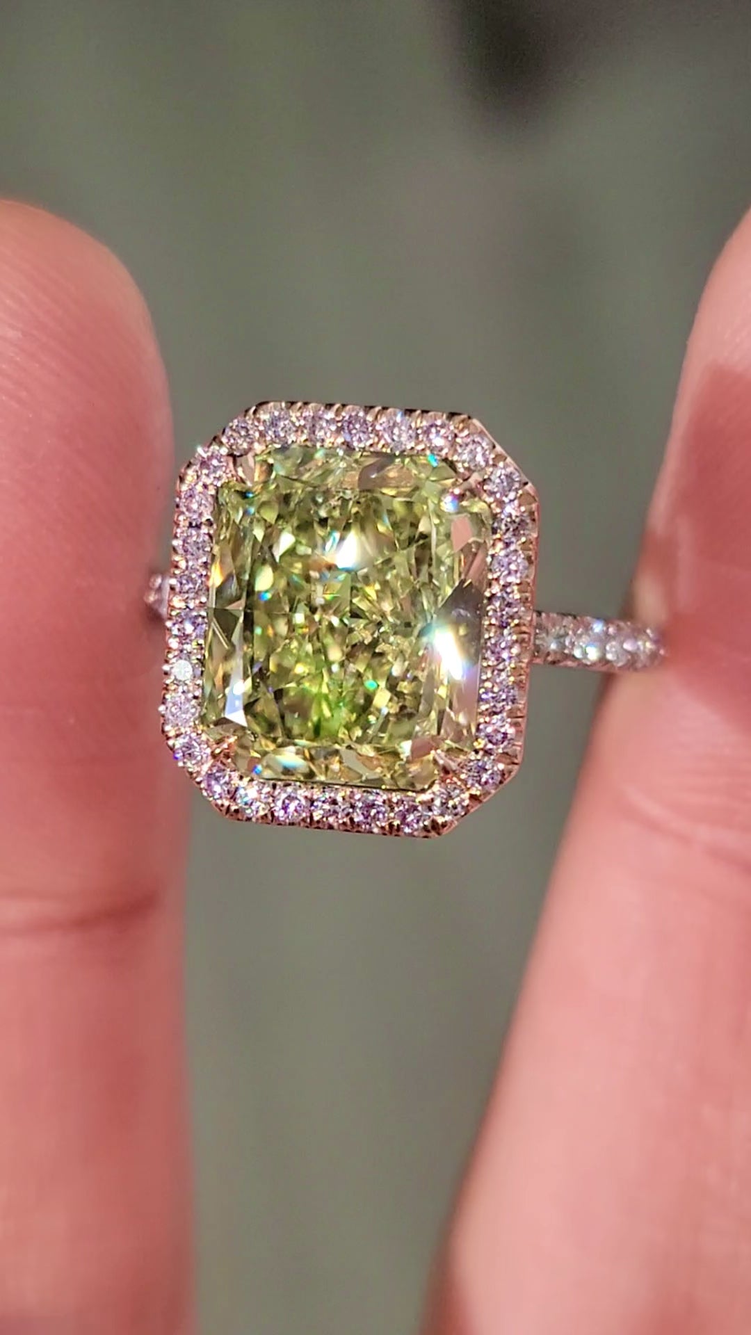 5.00ct Fancy Greenish Yellow Radiant GIA Ring