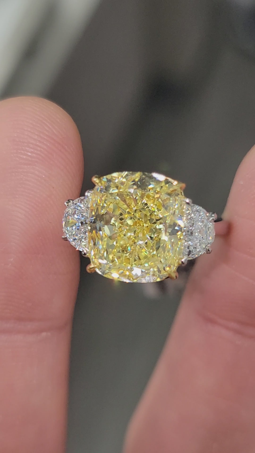 7.07ct Fancy Yellow Cushion VS2 GIA Ring