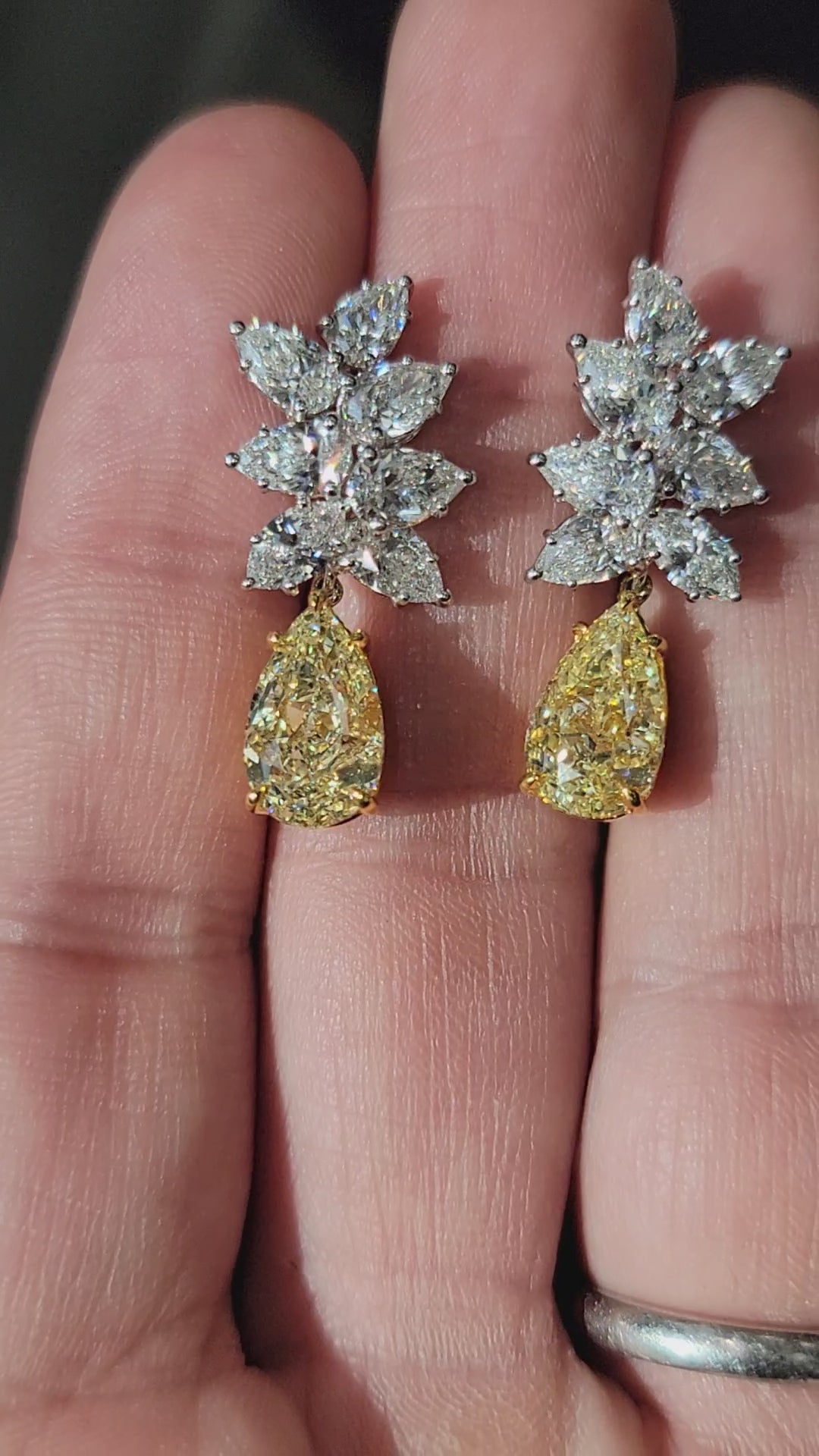 3ct Each Fancy Light Yellow Pears GIA Cluster Drop Earrings