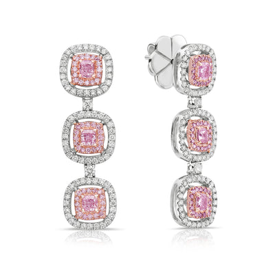 Pink Diamond Drop Halo Earrings