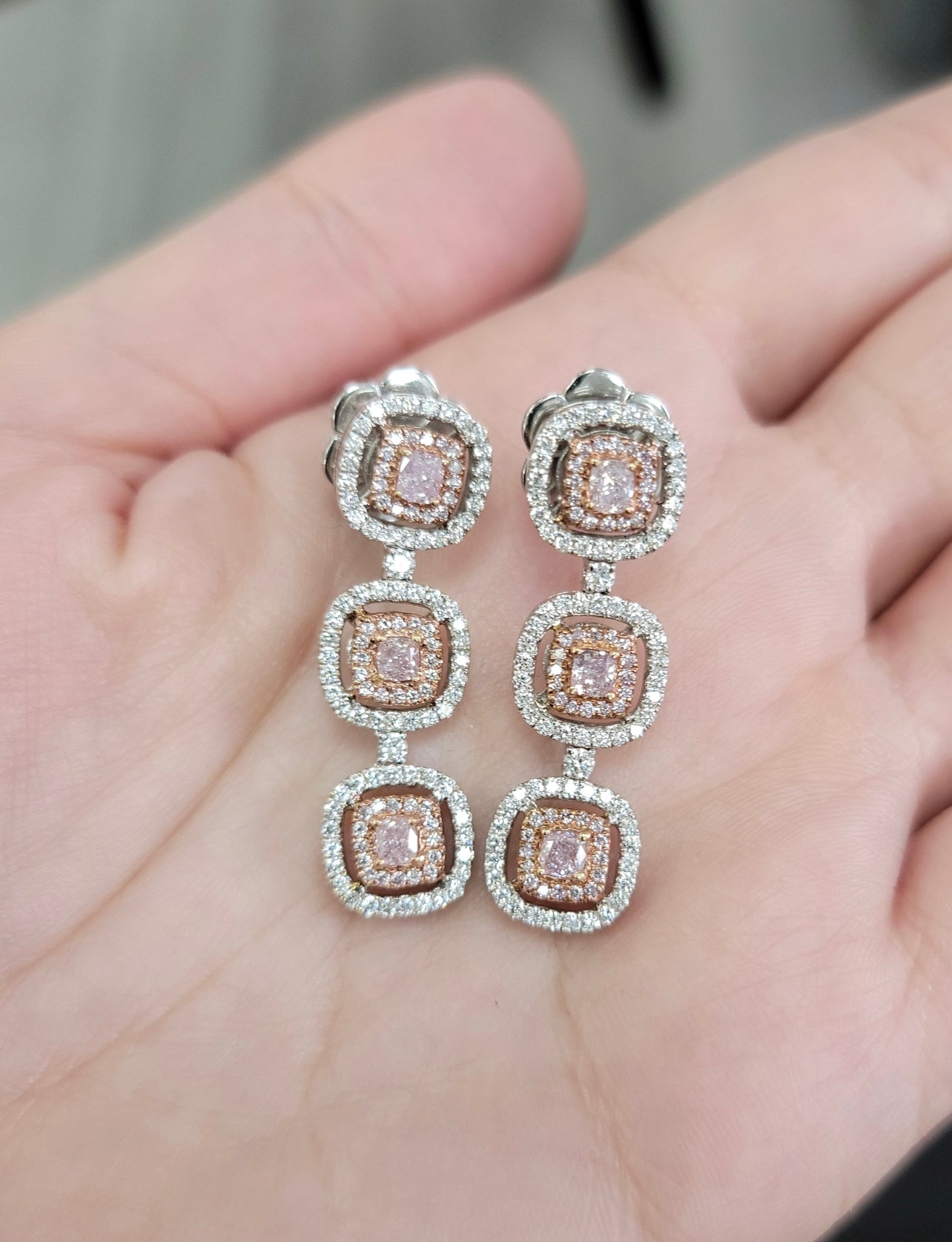 Pink Diamond Drop Halo Earrings